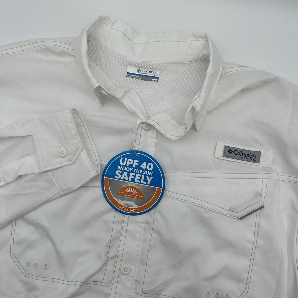 Columbia PFG Low Drag Offshore Long Sleeve Shirt FM7074 Omni-Shade White Mens M